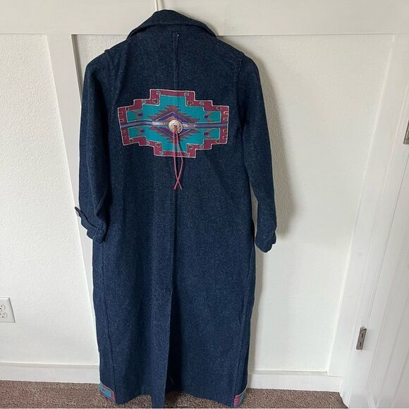 Vintage Handmade Women's Medium Denim Western Trench Coat - Picture 6 of 8